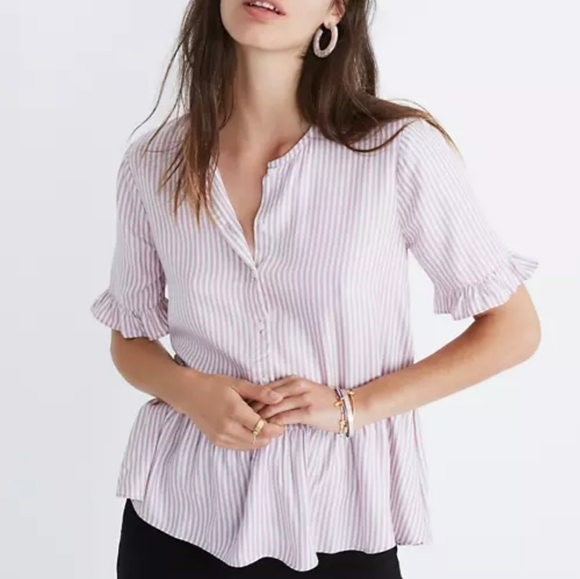 Madewell Tops - Madewell m studio ruffle hem lavender stripe